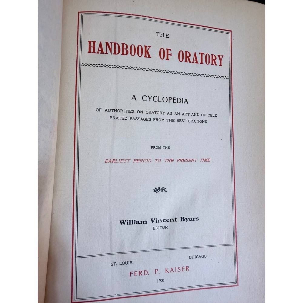 1901 Handbook of Oratory Book William Byars Leather Marbled Antique History